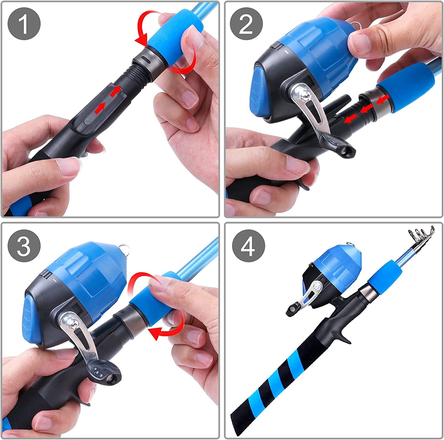 PLUSINNO Kids Fishing Pole - Telescopic Fishing Rod and Reel Combo Kit with Tackle Box | Portable Fishing Gear for Boys, Girls & Youth | Perfect for Outdoor Adventures, Camping & Family Fishing Trips
