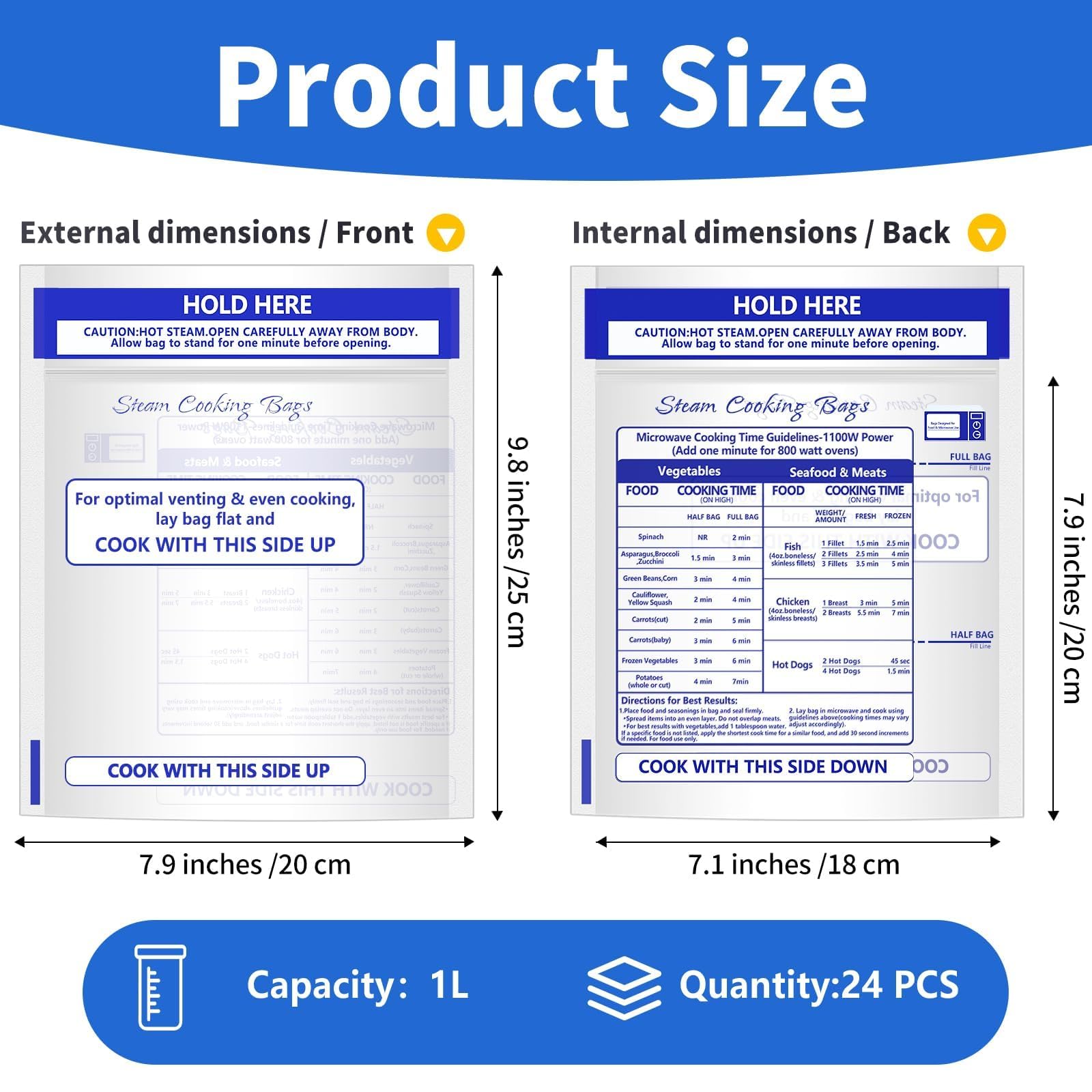 24 Pack Reusable Microwave Steamer Bags for Vegetables, Potatoes & Meat - Zipper Steam Cooking Bags for Frozen Food | Perfect for Meal Prep, Healthy Cooking & Quick Reheating