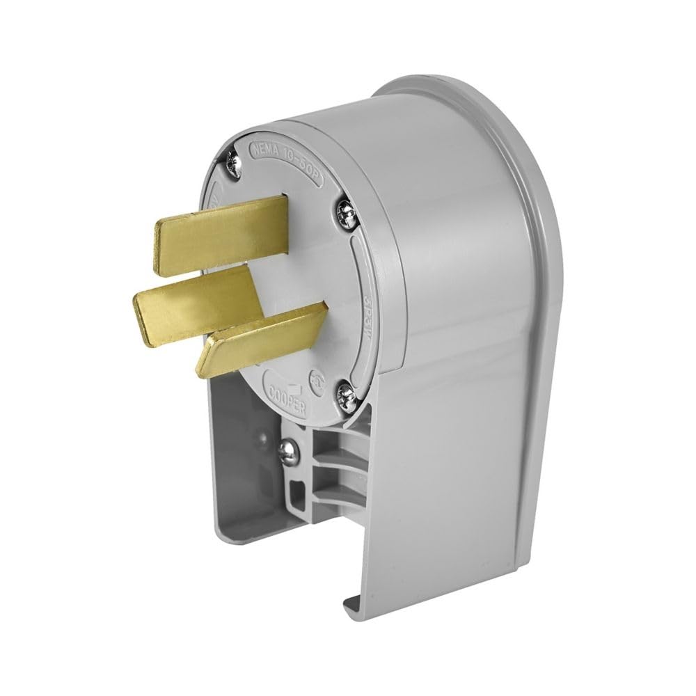 Cooper Wiring Devices 7952AN 50A 125/250V 3-Phase 3-Wire Angle Plug, Gray - Ideal for Industrial Equipment, Heavy-Duty Machinery, and Commercial Electrical Installations