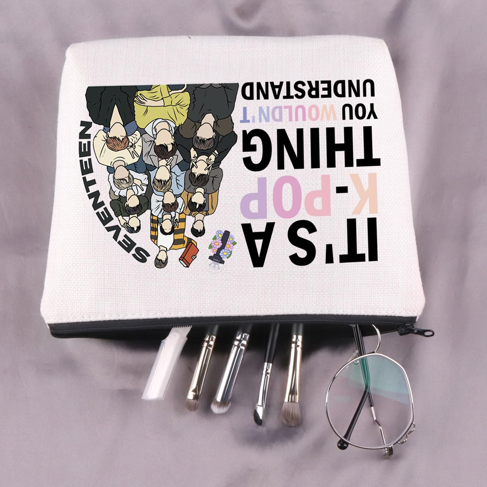 UJIMS K-Pop Seventeen Makeup Bag - Official K-Pop Merchandise for Fans - Music Album Inspired Cosmetic Pouch - Perfect Gift for K-Pop Lovers - Use for Travel, School & Concert Essentials