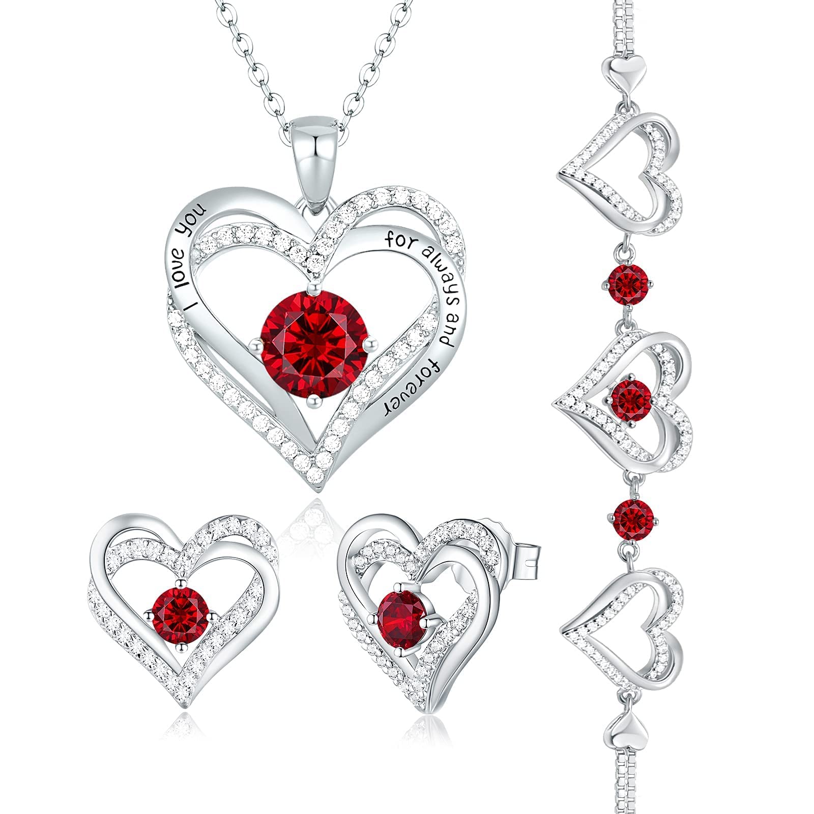 Forever Love Heart Jewelry Set for Women - Necklace, Bracelet, Earrings - Elegant Christmas & Birthday Gift for Mom, Wife, Girlfriend - Perfect for Anniversaries, Valentine's Day & Special Occasions