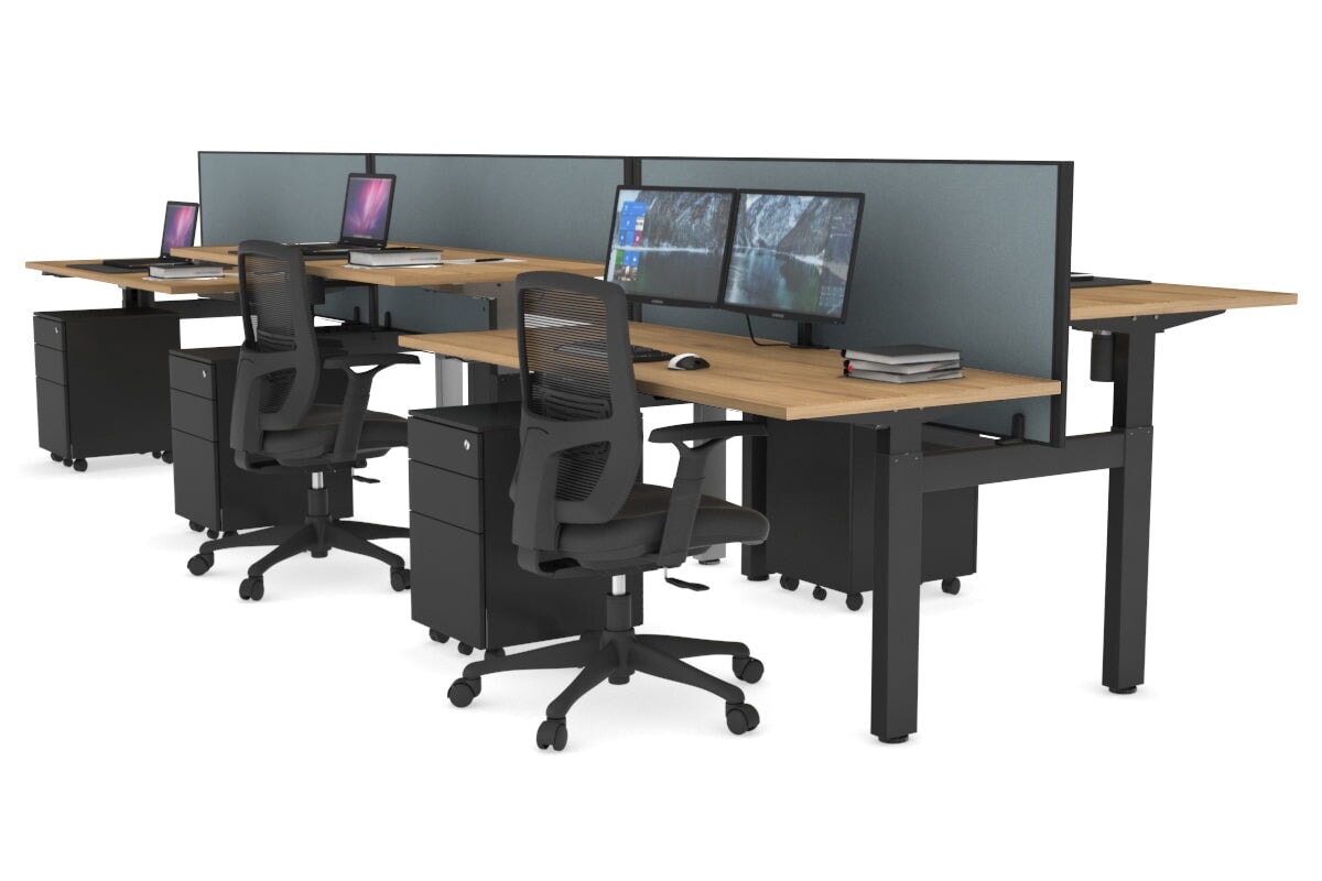 Adjustable 6-Person H Bench Workstation with Black Frame [1400L x 700W] - Perfect for Office, Conference Room, or Collaborative Workspace