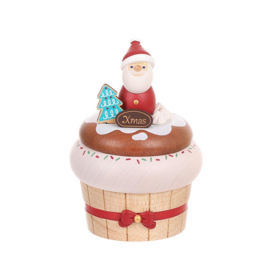 WOODERFUL LIFE Music Go Round Christmas Santa Cupcake - Handmade Wooden Musical Ornament for Holiday Tree Decor & Gift Giving