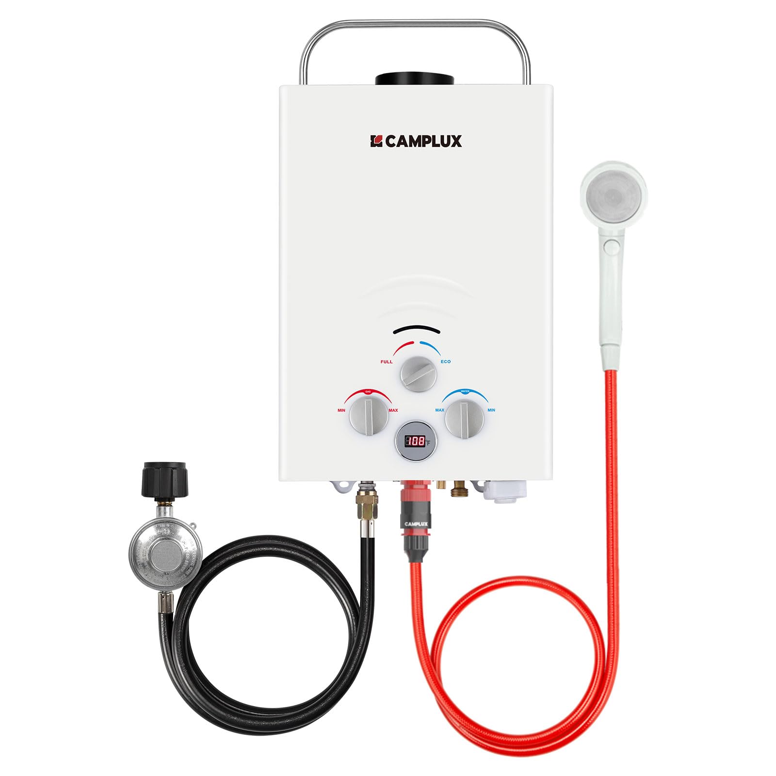 CAMPLUX BW158 1.58 GPM Portable Tankless Propane Water Heater - 41,000 BTU Outdoor Instant Hot Water System for Camping, RV, Hunting & Off-Grid Living - White