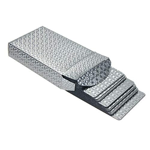Premium Waterproof Plastic Playing Cards - Luxury Silver Foil Diamond Design, Standard Size 52+2 Poker Deck | Perfect for Casino Nights, Poker Parties, Travel & Outdoor Games