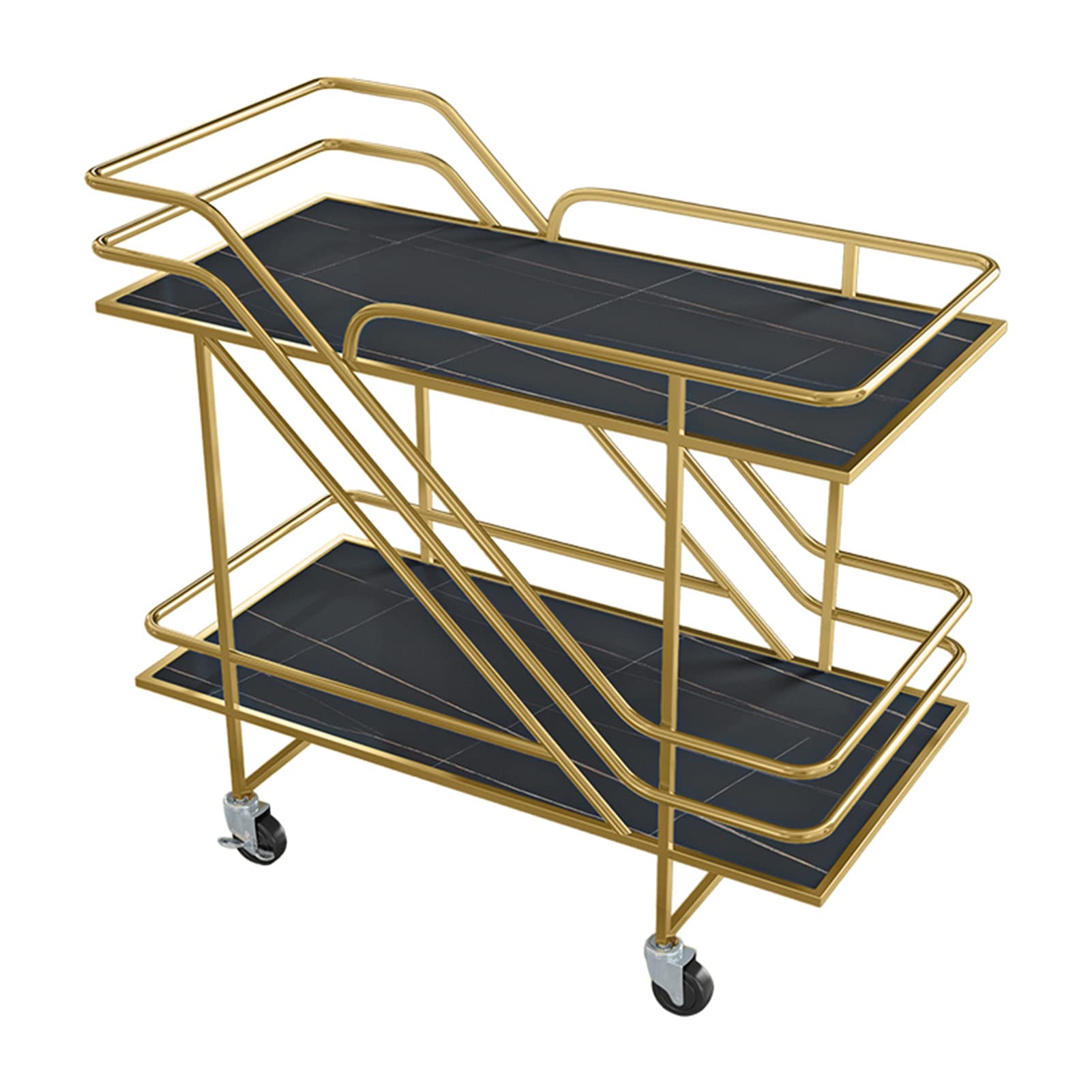 Modern Wood & Metal Rolling Bar Cart with Wheels & Handle - Portable Wine & Coffee Serving Trolley for Home, Kitchen, Living Room | Perfect for Entertaining, Cocktail Parties & Home Decor