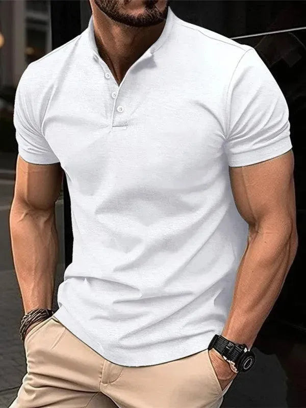 Men's Henley Collar Polo Shirt - Comfortable Casual Short Sleeve Shirt for Work, Golf & Outdoor Activities