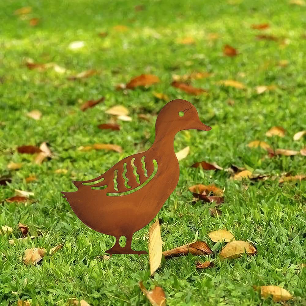 4 Pcs Animal Silhouette Garden Stakes - Metal Duck Hollow Statues for Outdoor Decor, Yard, Lawn & Garden Decoration (Yellow) - Perfect for Courtyards, Patios & Flower Beds