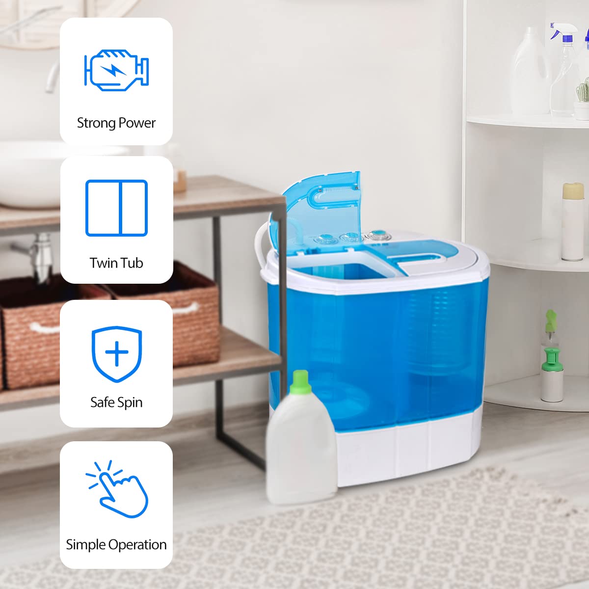 ZenStyle Portable Twin Tub Washing Machine - 9.9 LB Capacity Compact Top Load Washer & Spinner with 6.57 FT Inlet Hose - Perfect for Apartments, RVs, Camping & Small Spaces