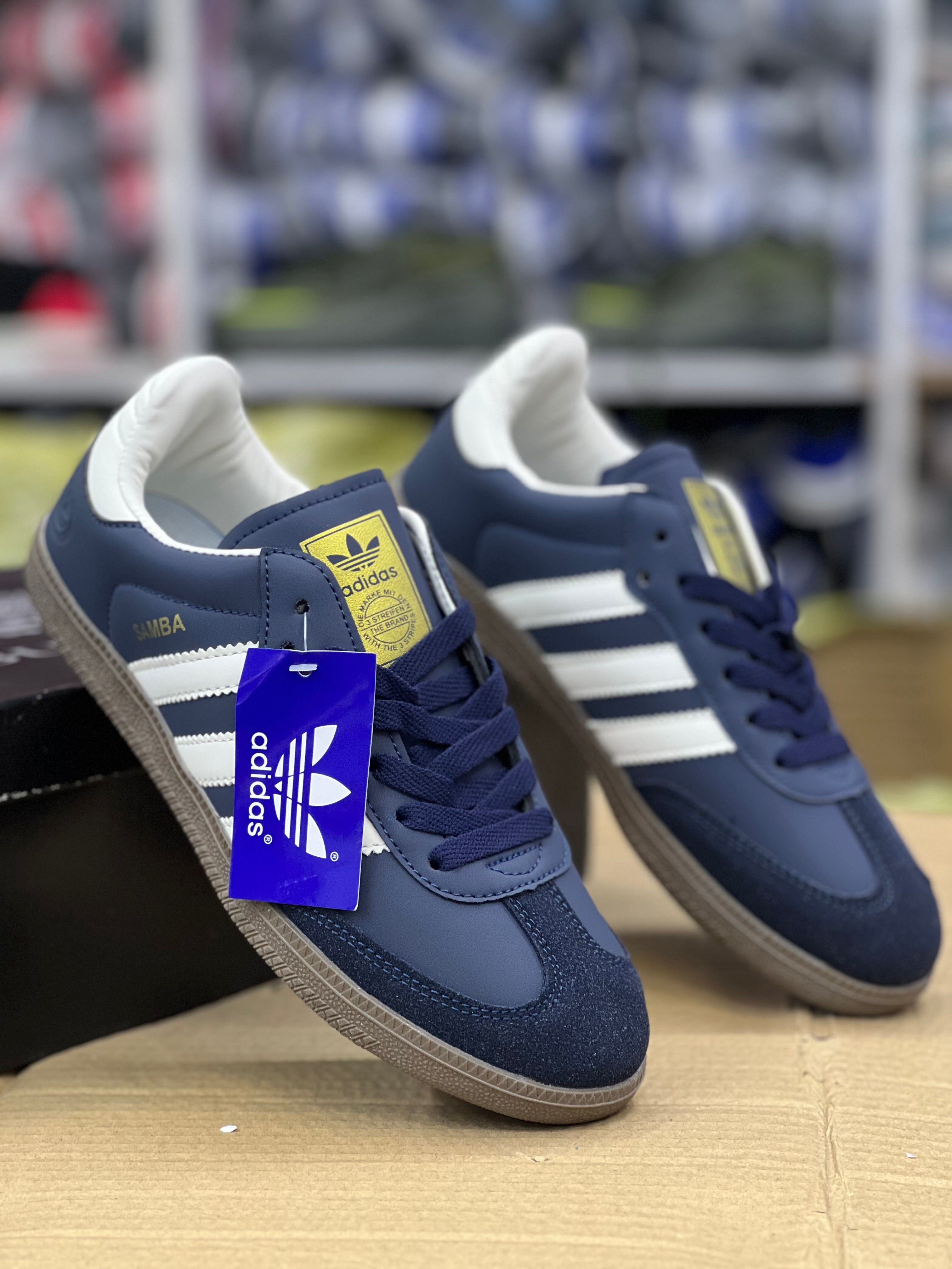 Adidas Samba Sneakers for Men & Women - Classic Navy Blue/White Leather Casual Shoes | Perfect for Streetwear, Gym, Workout & Everyday Wear