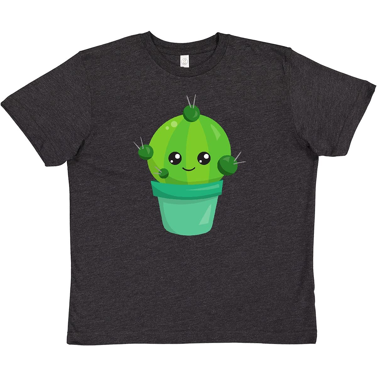 Inktastic Cute Kawaii Green Cactus Pot Youth T-Shirt - Soft Cotton Tee for Women & Girls, Perfect for Casual Wear, School, and Summer Outfits