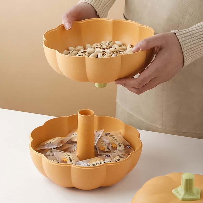 Creative Pumpkin-Shaped Fruit Bowl - Double-Layer Snack Storage Tray for Dried Fruits, Nuts & Candy | Orange Kitchen & Living Room Accessories | Perfect for Parties, Home Decor & Holiday Serving