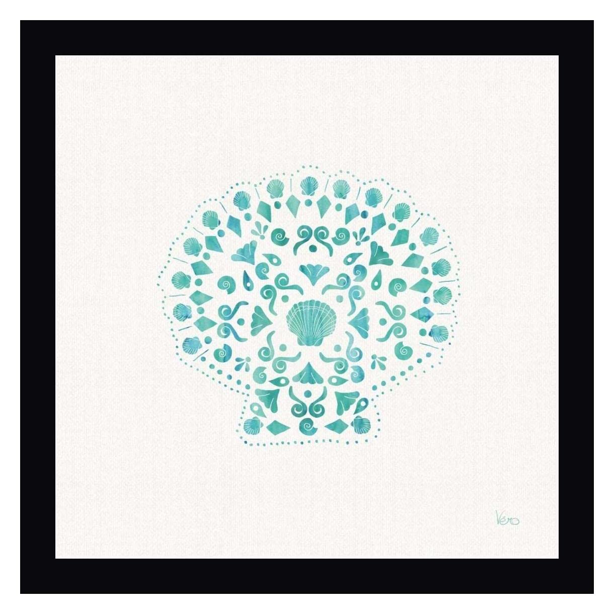 Veronique Charron Sea Charms III Teal Framed Canvas Art Print - 30x30 Inches - Black Frame - Ready to Hang Wall Decor for Living Room, Bedroom & Office