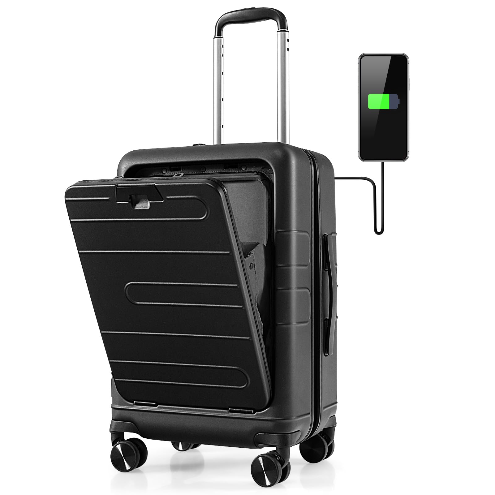 Goplus 20 Inch Hardside Carry On Luggage with USB Charging Port & TSA Lock - Lightweight PC Suitcase with Spinner Wheels, Front Pocket & Foldable Tabletop for Business Travel, Airplane Cabin & Weekend Getaways