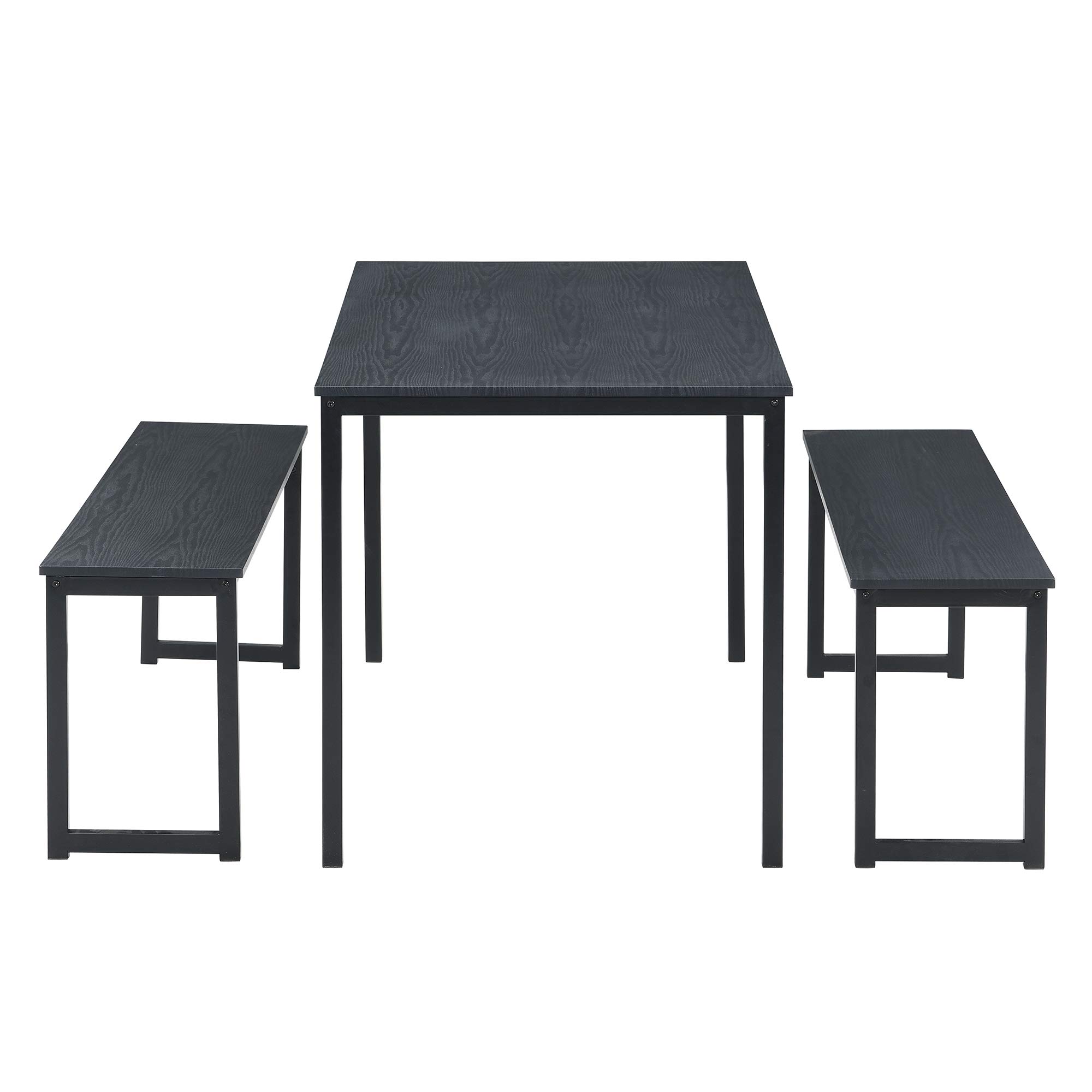 Modern 3-Piece Dining Set with 2 Benches - Black Metal Frame & MDF Board Kitchen Table for 4-6 People - Perfect for Small Spaces, Apartments & Cozy Family Meals