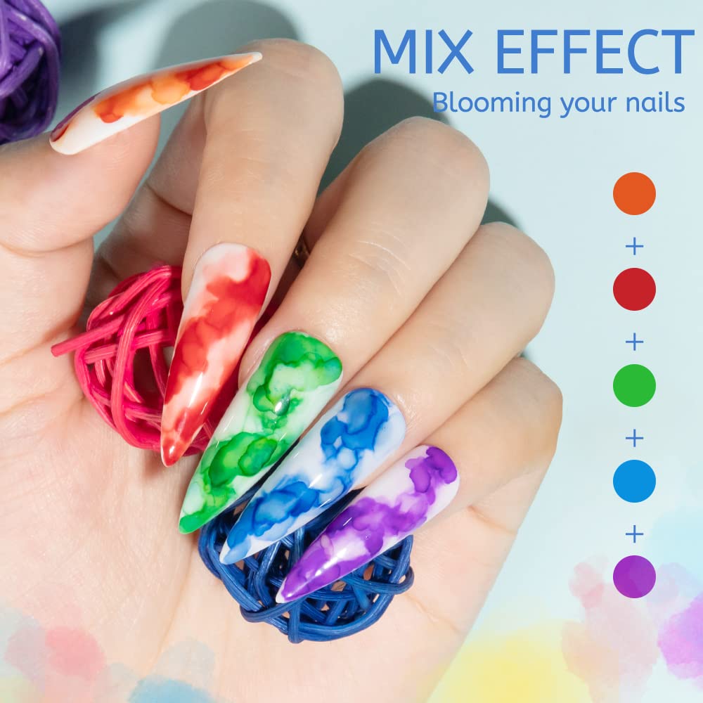 12PCS Marble Nail Polish Set - Blooming Gel Marble Ink for Nails in Gold, Blue & Purple | Watercolor Magic Blossom Gel Polish for Nail Salon & Home DIY | Perfect for Manicures, Nail Art & Creative Designs
