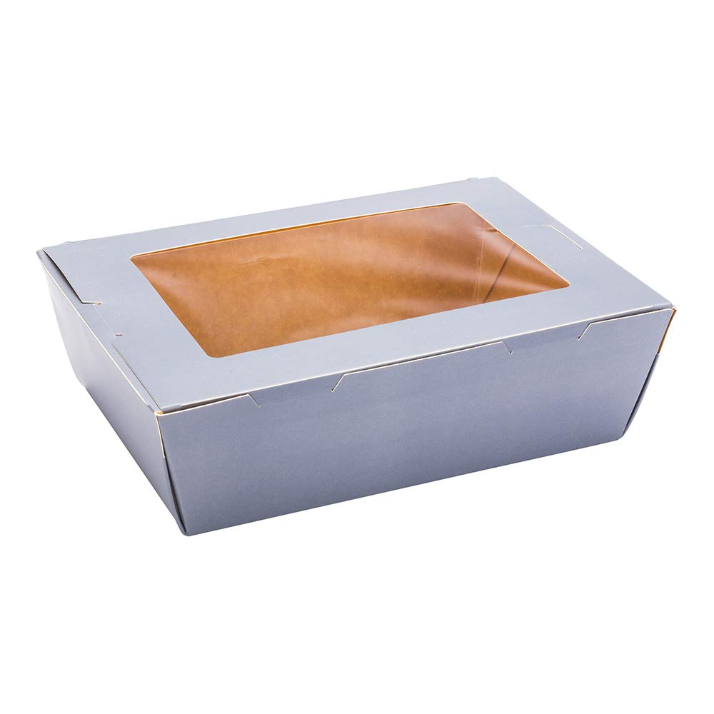 Restaurantware Cafe Vision 71oz Disposable To-Go Food Containers - 200 Pack Grease-Resistant Gray Paper Takeout Boxes with Hinge Lock & Window for Lunch, Desserts, Catering, and Restaurant Use