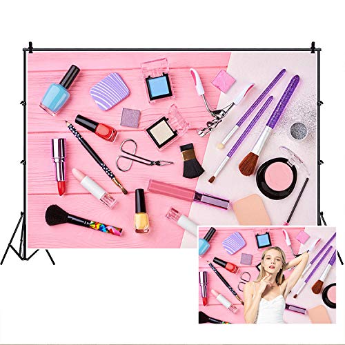 Yeele 5x3ft Vinyl Makeup Photography Backdrop - Sweet Pink Cosmetic Theme with Eyeshadow, Lipstick & Beauty Tools for Makeup Vloggers, Live Streams & Photo Shoots