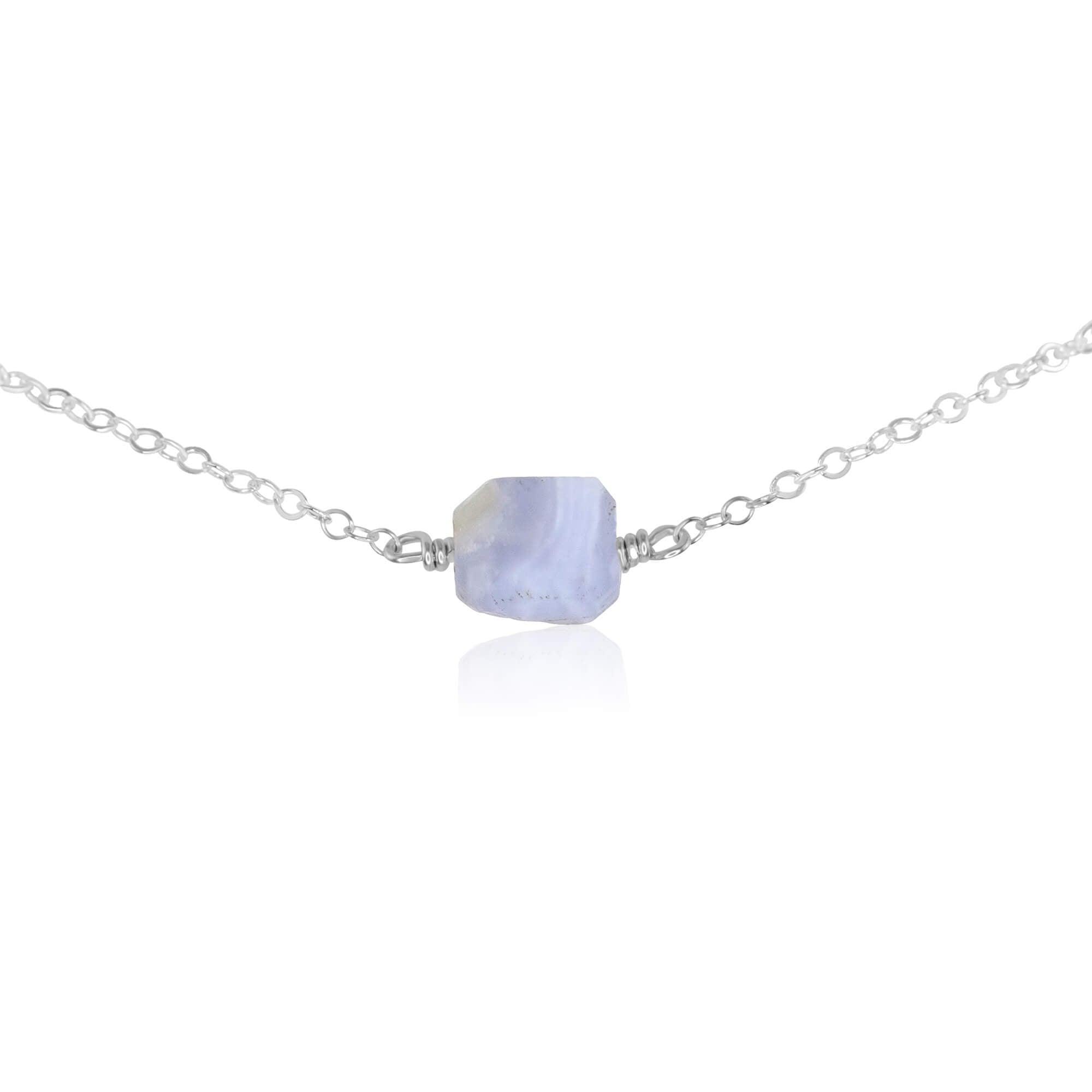 Raw Blue Lace Agate Crystal Nugget Choker Necklace - Natural Healing Stone Jewelry for Women - Perfect for Meditation, Yoga & Boho Fashion
