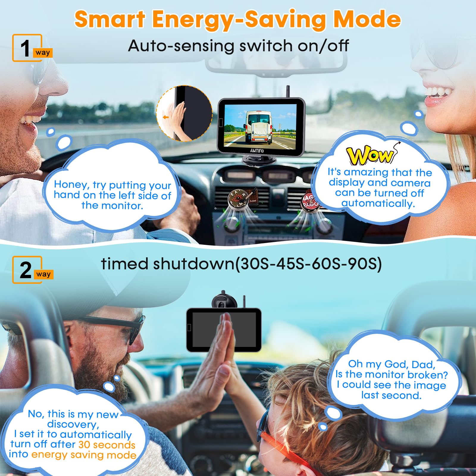 Solar Wireless Magnetic Backup Camera - 7'' Portable Rechargeable Reverse Camera with Monitor for Trucks, Trailers, RVs & Cars | Scratch-Proof, Energy-Saving, Zoom Feature | Perfect for Parking, Hitching & Safe Reversing