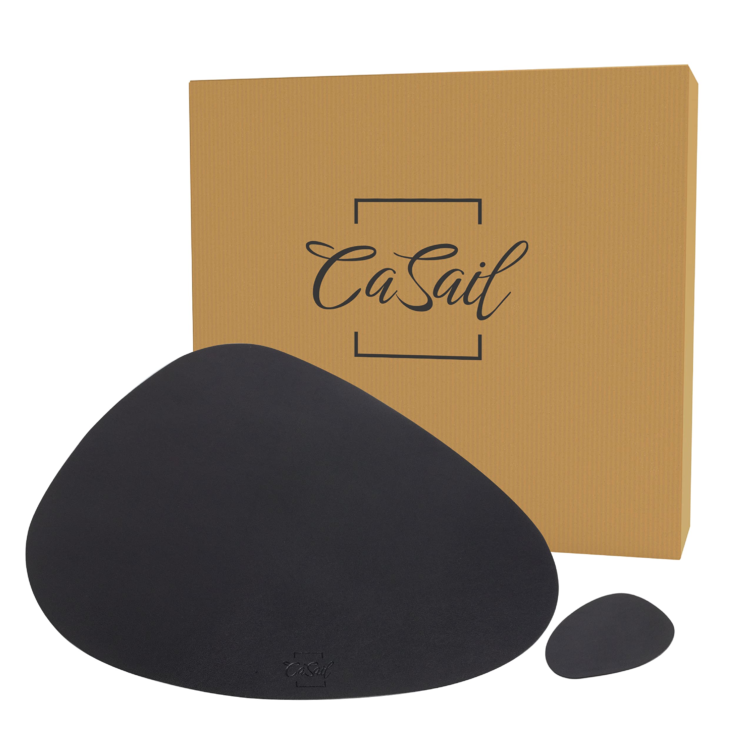 Premium Faux Leather Placemats and Coasters Set - 4 Round Modern Black Table Mats for Dining, Heat Resistant & Waterproof - Non-Slip for Indoor Outdoor Use - Easy Wipe Clean Care - Perfect for Dinner Parties, BBQs, and Daily Dining Protection