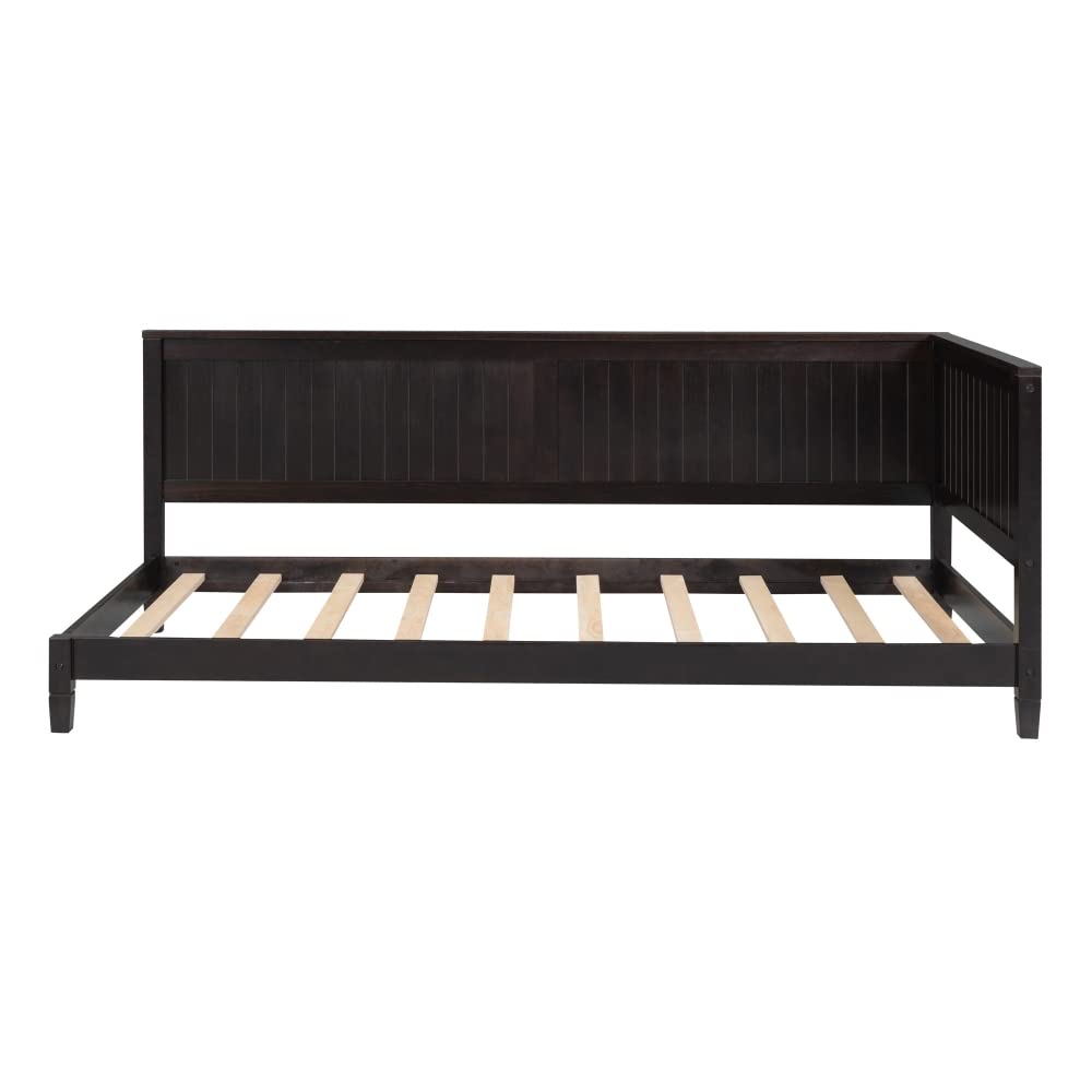 Twin Size Daybed with Headboard & Sideboard - Wooden Low Profile Sofa Bed Frame with Slat Support - Modern Dual-Use Floor Bed for Teens & Adults in Espresso - Perfect for Child's Room, Bedroom or Living Room as Guest Bed or Lounge Sofa