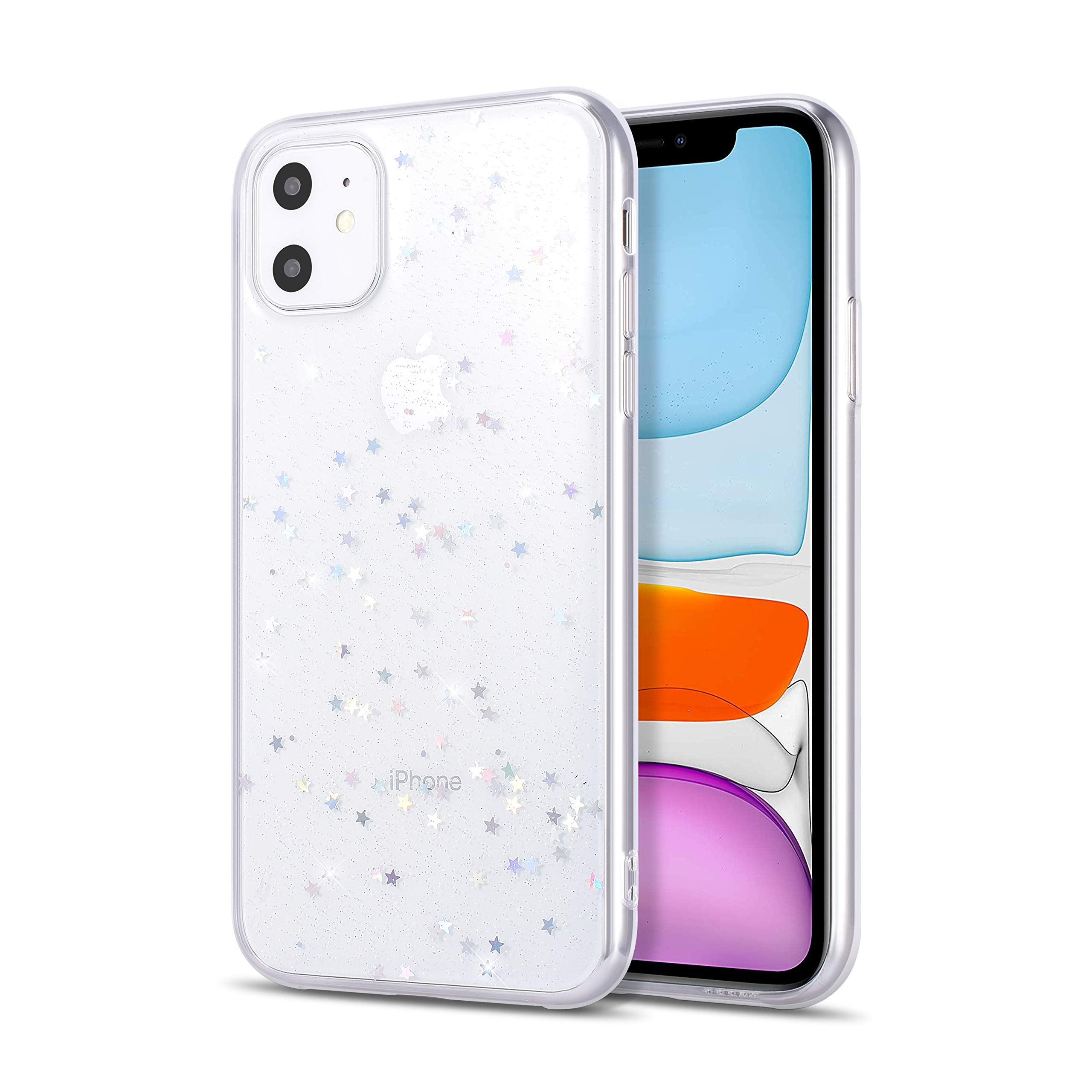 QLTYPRI Spark Glitter iPhone 12 Pro Max Case (6.7 inch) - Cute Shining Bling Star Design, Ultra Slim Shockproof Transparent Soft TPU Protective Cover - Perfect for Everyday Use, Parties, and Gift Giving