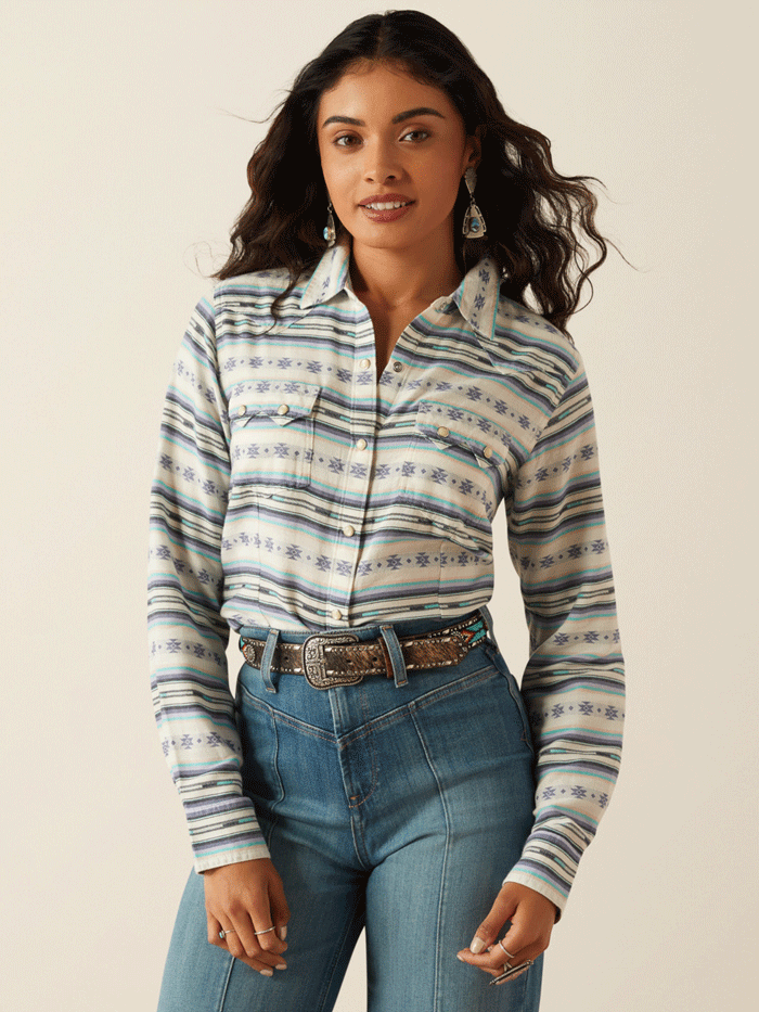 Ariat Women's Seaside Shirt - Geo Stream Serape Jacquard Western Style Top for Casual Wear & Outdoor Activities