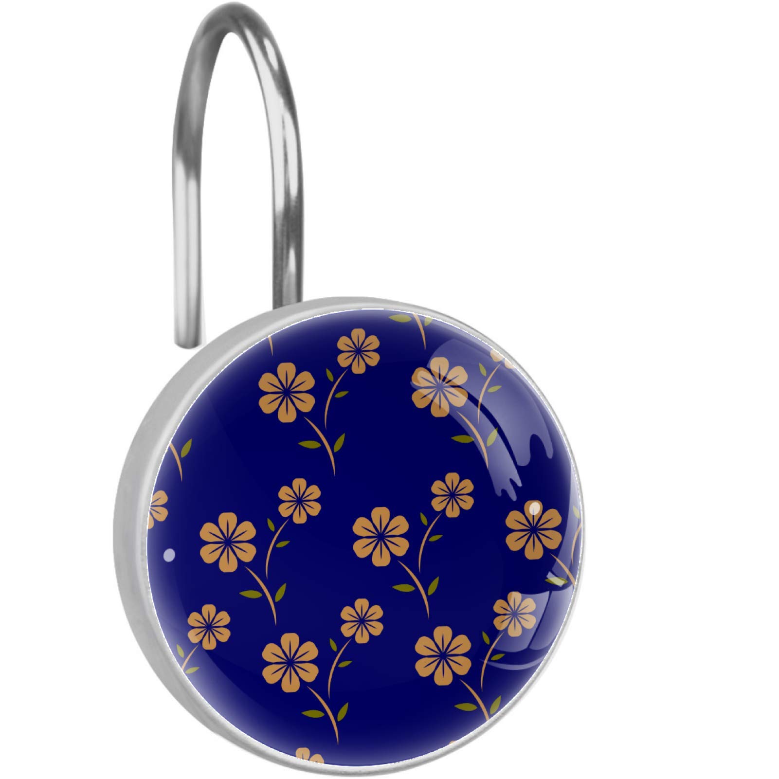 12PCS Gold Flower Shower Hooks - Decorative Resin Rings for Bathroom Curtains - Bath & Shower Decor