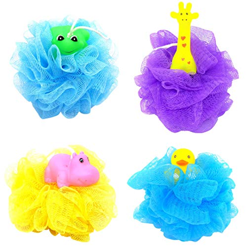 Loofah Lord 10-Pack Squeaky Animal Loofah Sponges for Bath & Shower - Exfoliating, Bubble Fun in Safari, Farm & Aquatic Themes (Blue, Pink, Red, Green) - Bulk Wholesale for Kids Bath Time & Spa Gifts