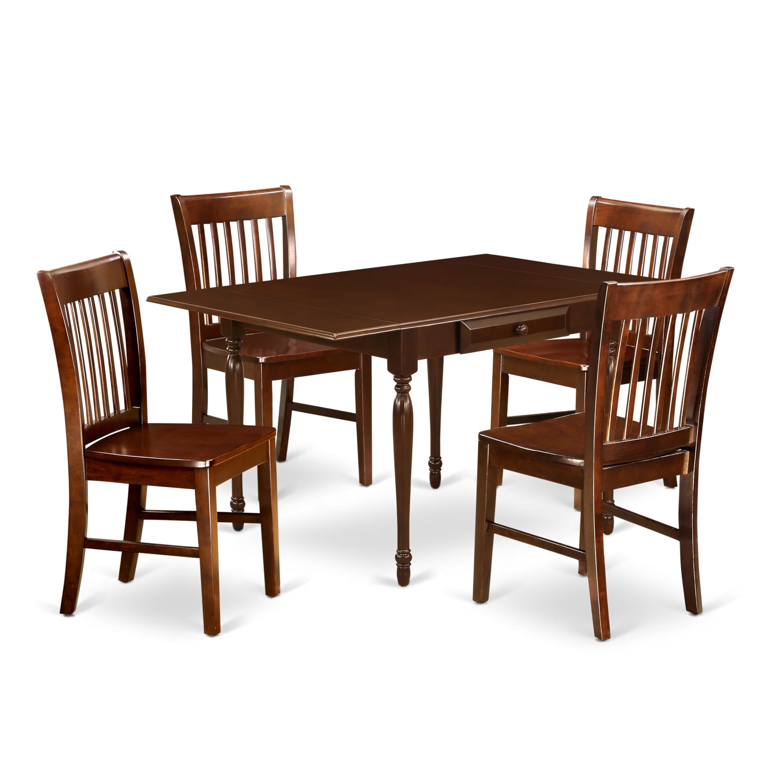 East West Furniture 5-Piece Mahogany Dining Set with Drop-Leaf Table & 4 Chairs - 36x54 Inch Rectangle Kitchen Table for Small Spaces - Perfect for Breakfast Nook, Apartment Dining, and Compact Homes