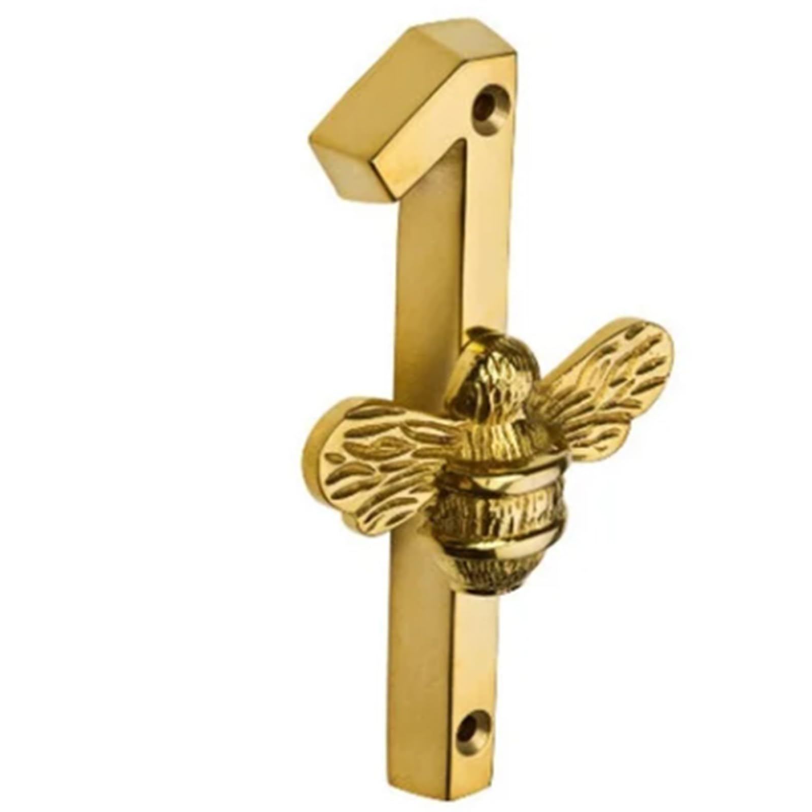 Stylish Brass Bee House Number Sign - Modern Outdoor Address Plaque for Home & Garden - Perfect for Front Door, Mailbox & Street Display (Number 1)
