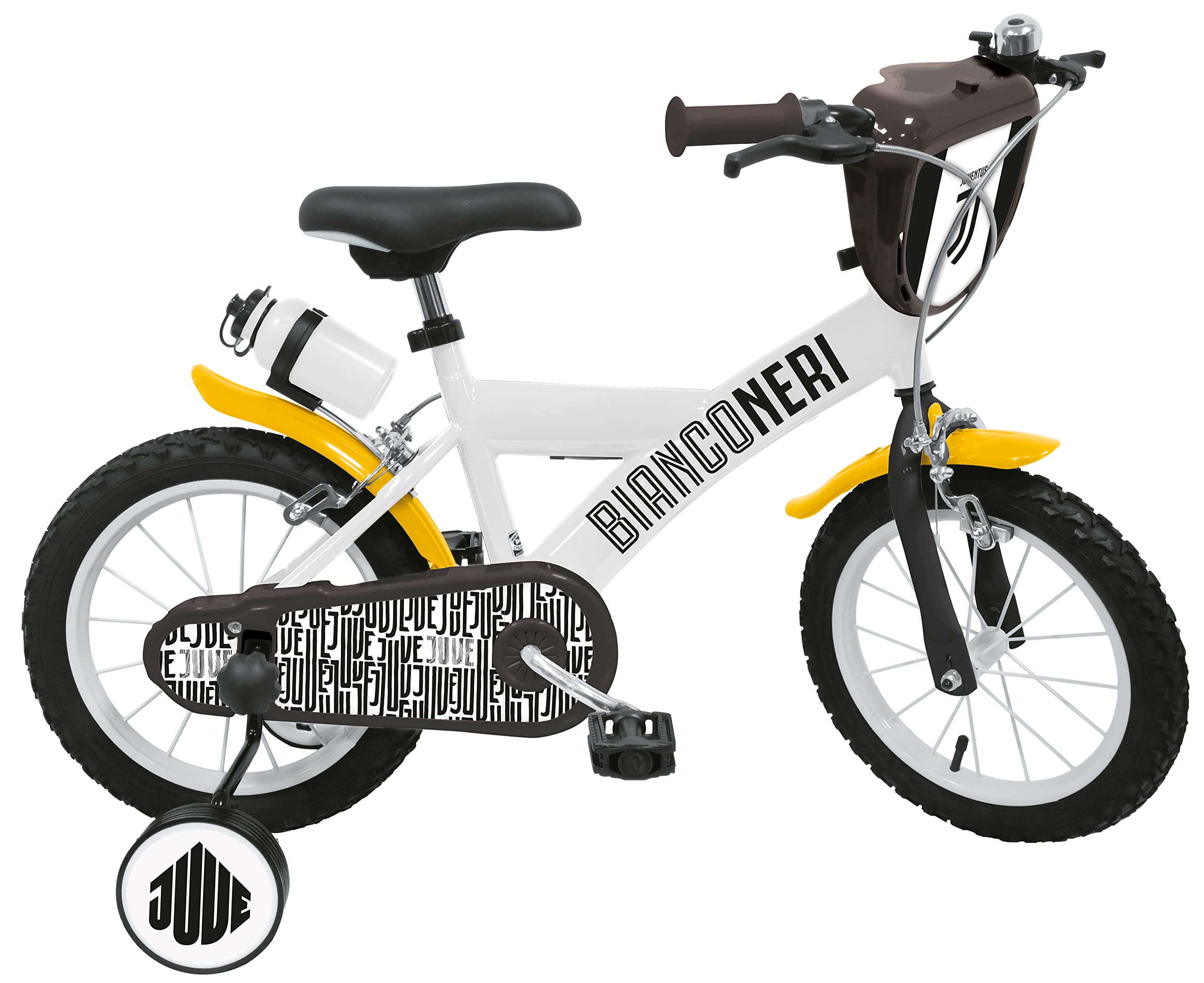 Mondo Toys - F.C. Juventus Kids Bike for Boys & Girls with Training Wheels, Front & Rear Brakes - White & Black - Perfect for Outdoor Play & Beginner Riders