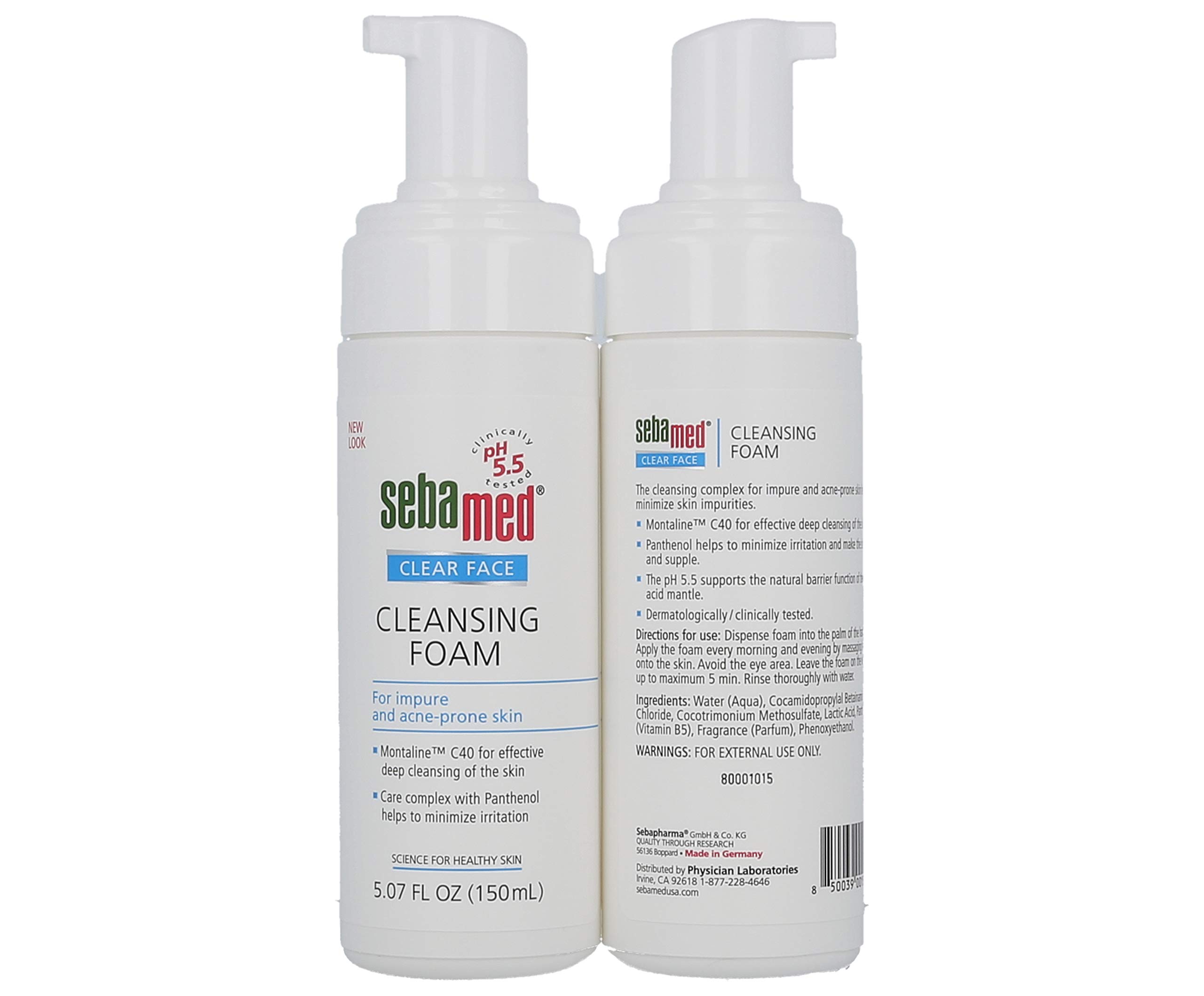 Sebamed Clear Face Cleansing Foam - Gentle pH 5.5 Face Wash for Oily, Acne-Prone & Sensitive Skin | 5.07 Fl Oz (Pack of 2) | Dermatologist Recommended for Daily Cleansing & Blemish Control