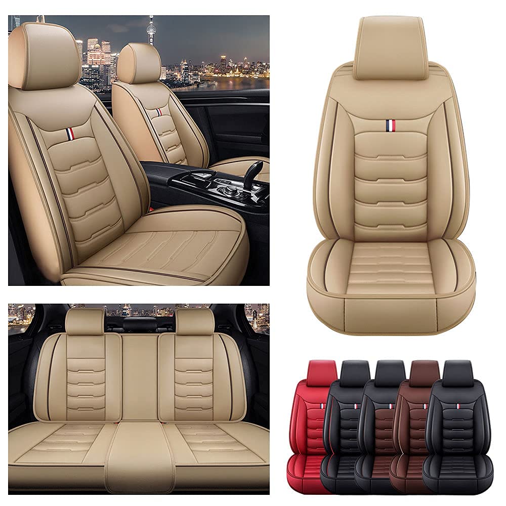 Premium Maipula Luxury Auto Seat Covers for Honda Accord EX 1997-2019 - 5-Seat Full Set Beige Leatherette All-Weather Car Seat Cushions - Comfortable & Durable for Daily Commute, Road Trips and Family Travel