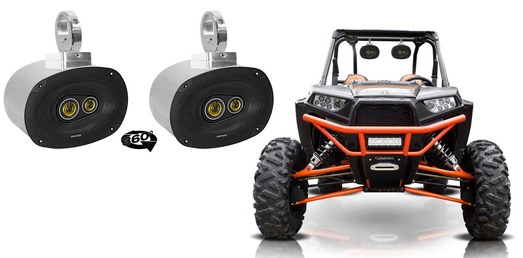 (2) Kicker CSC693 6x9 360 Degree Swivel Chrome Tower Speakers - High Power Audio for RZR, ATV, UTV - Perfect for Off-Road Adventures & Outdoor Parties