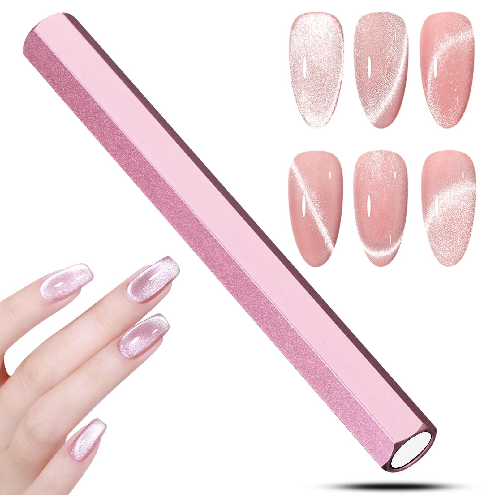 Professional Double-Ended Hexagon Cat Eye Nail Magnet Stick for Gel Polish - DIY, Salon & Home Use - Strong Magnetic Effect for Stunning Cat Eye Nails (Pink) | Perfect for Nail Art, Manicures & Professional Nail Salons