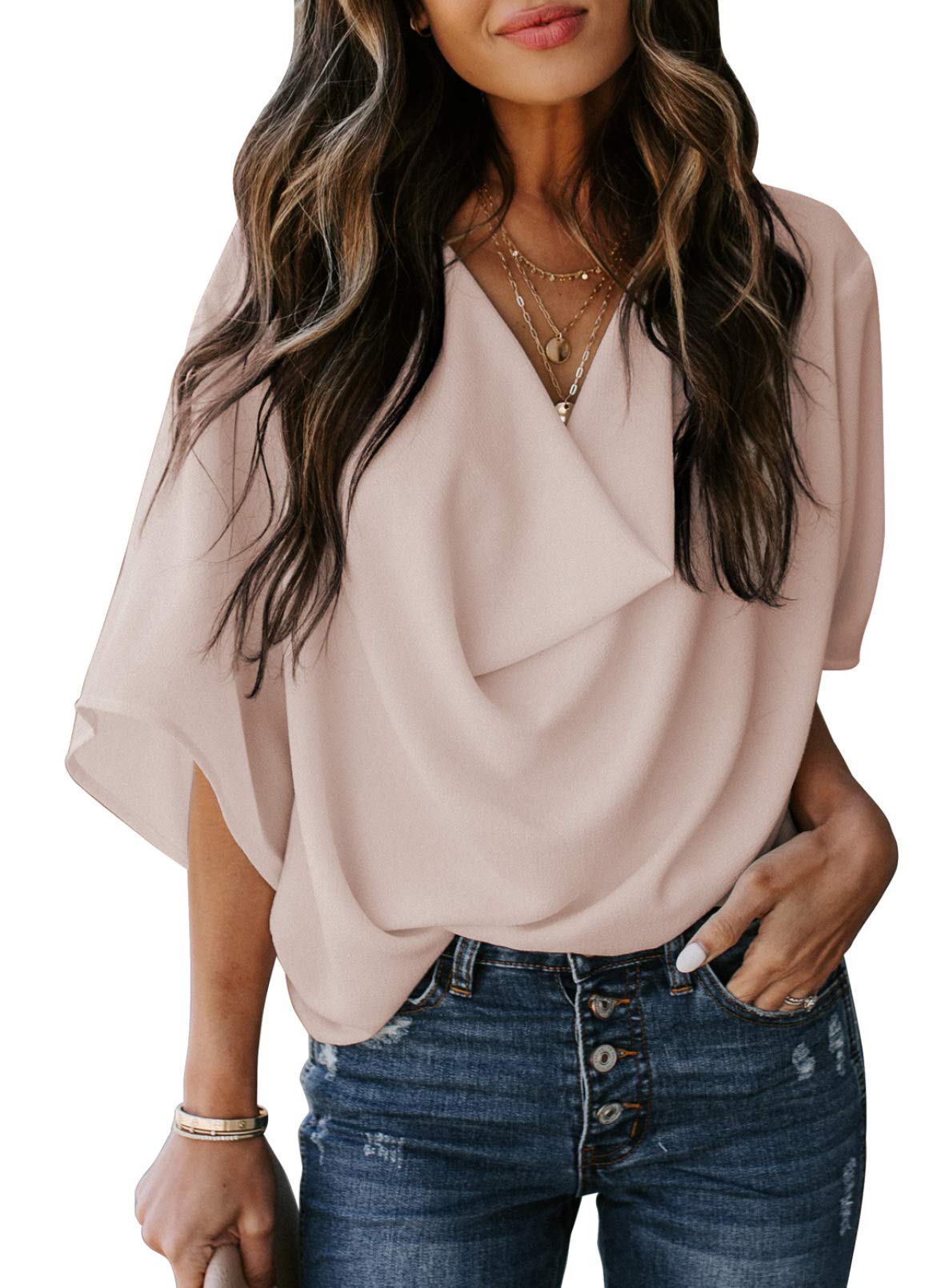 HOTAPEI Women's Summer Short Sleeve Blouses - Work & Casual Tops for Office, Date Night & Everyday Wear
