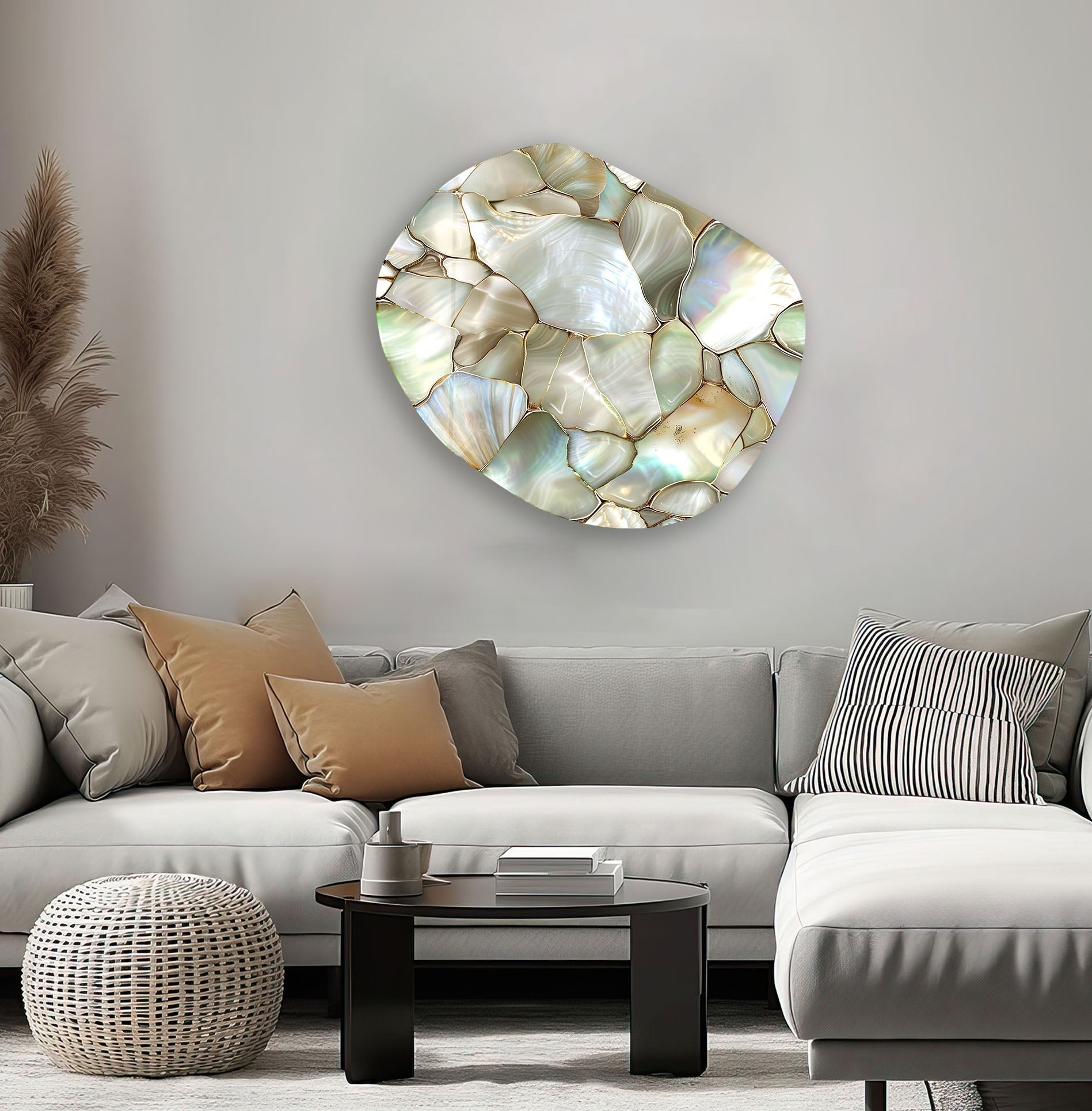 Abstract Pearlescent Decorative Glass Wall Art - Modern Iridescent Home Decor for Living Room, Bedroom & Office - Elegant Handmade Wall Sculpture for Contemporary Interior Design