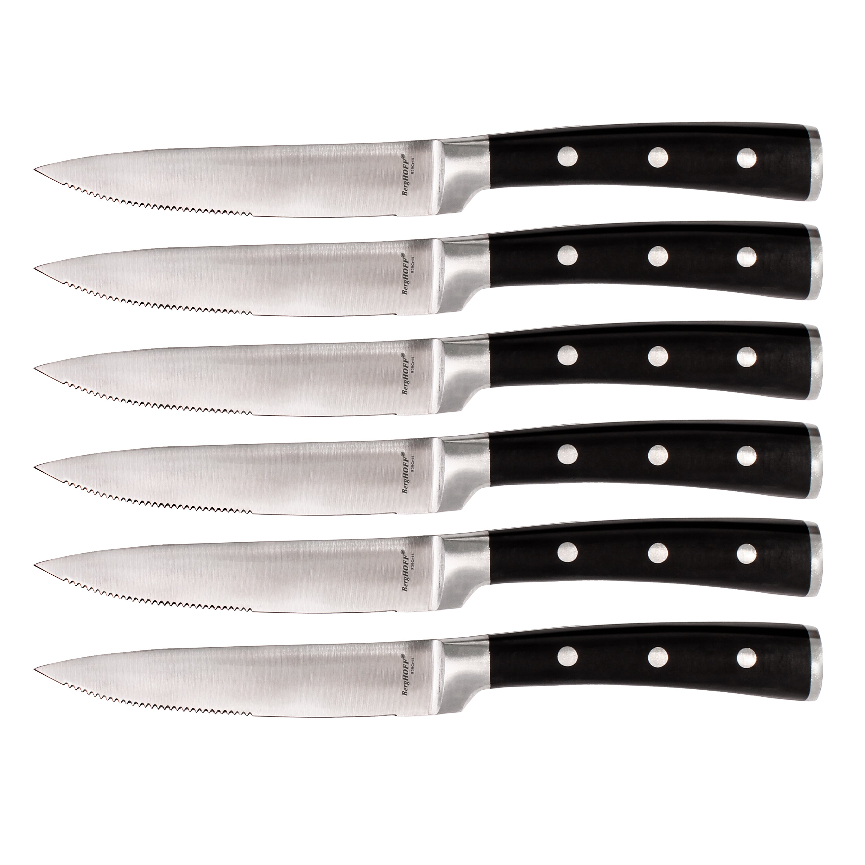 BergHOFF Essentials Classico 6-Piece Stainless Steel Steak Knife Set - Sharp & Durable Kitchen Cutlery for Steak, Meat & Fine Dining - Perfect for Restaurants, BBQs & Dinner Parties