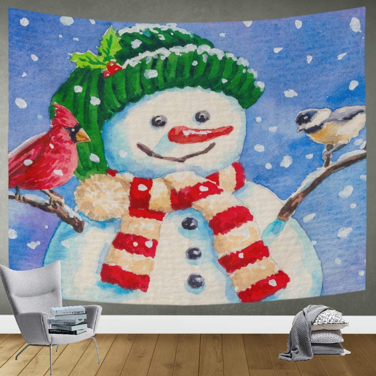 DOMIKING Merry Christmas Tapestry Wall Hanging - Snowman Birds Design 90x60in Holiday Decor for Bedroom, Living Room, Dorm | Perfect for Christmas Party Decorations & Winter Home Decoration