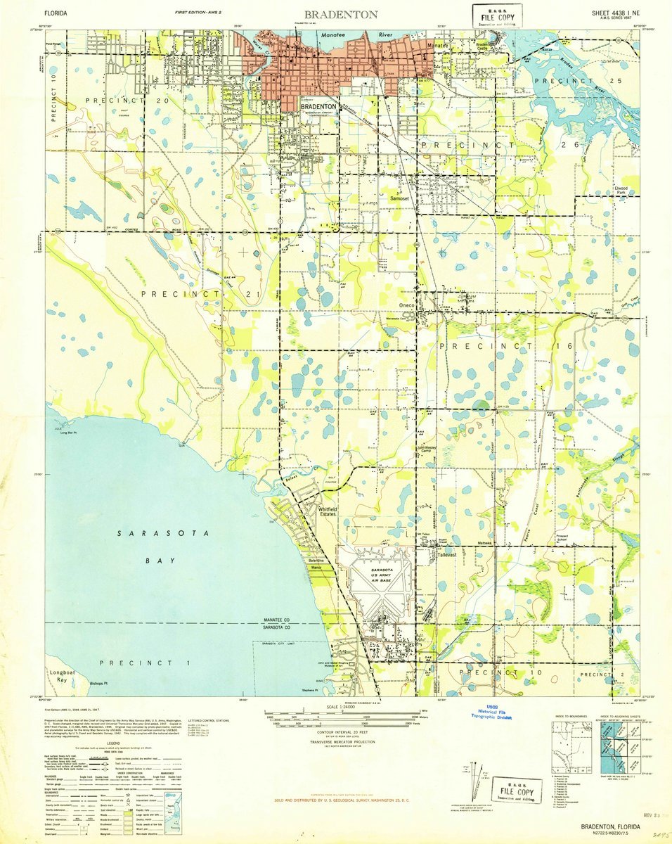 1947 Bradenton Florida USGS Historical Topographic Map - Vintage Wall Art Decor 44x55 Inches - Perfect for Home Office, Living Room & Classroom Decorations