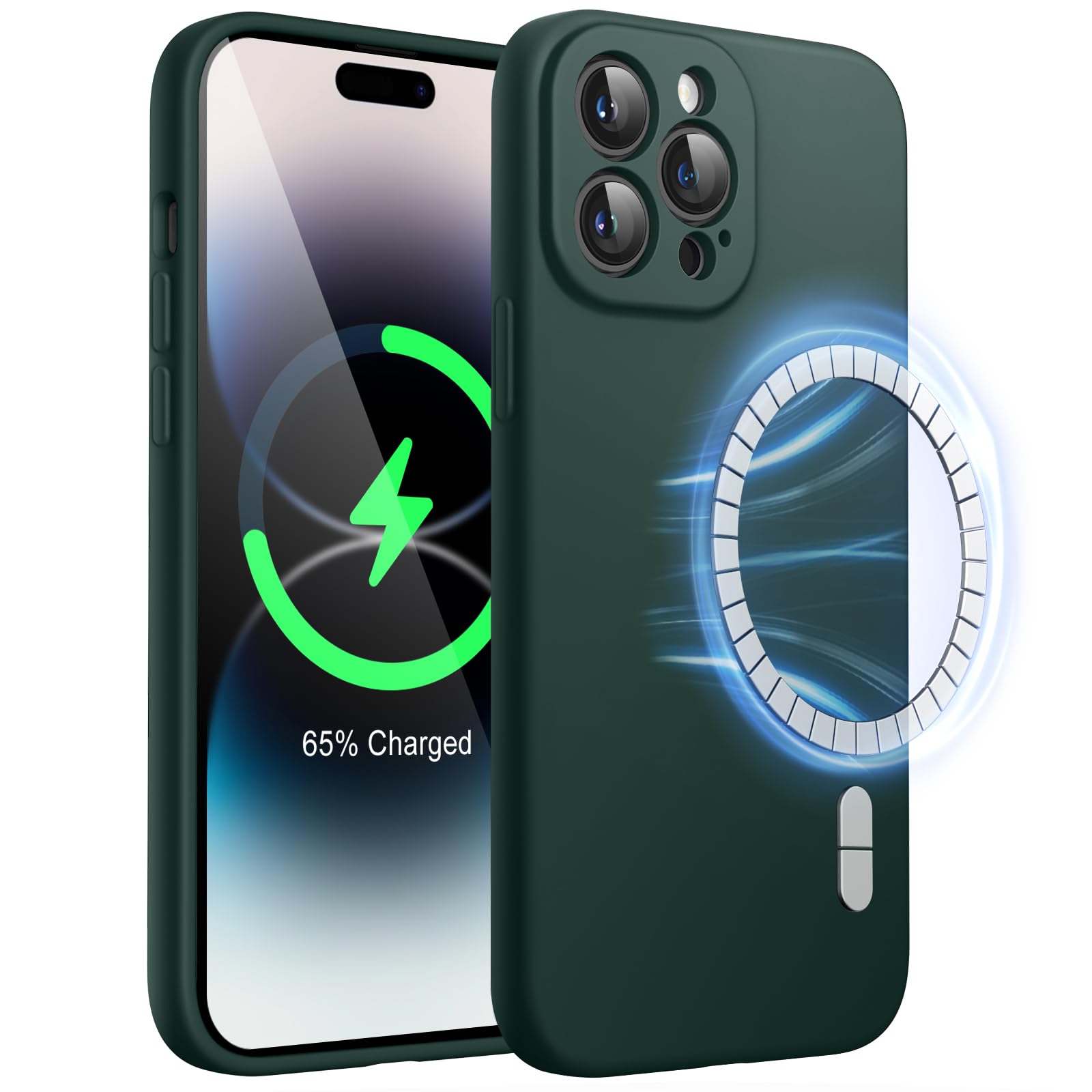 JETech Magnetic Silicone Case for iPhone 14 Pro Max 6.7-Inch - MagSafe Compatible Protective Cover with Full Camera Lens Protection (Midnight Green) | Slim Fit, Shockproof & Everyday Use for Work, Travel & Outdoor Activities