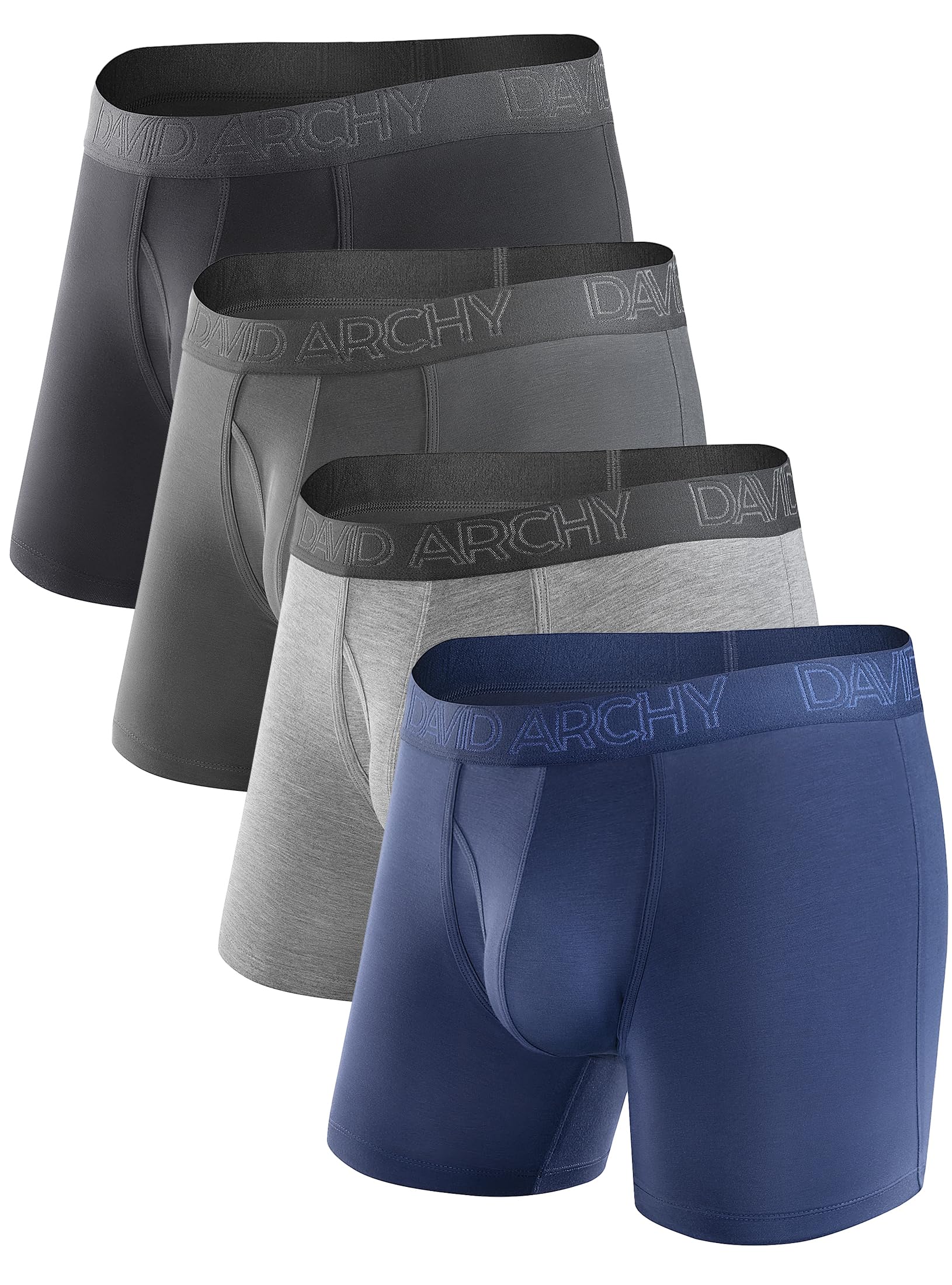 DAVID ARCHY Men's Boxer Briefs - 3 Pack Breathable Soft Moisture-Wicking Underwear with Fly Opening | Comfortable Daily Wear, Workout & Sleep Underwear for Men