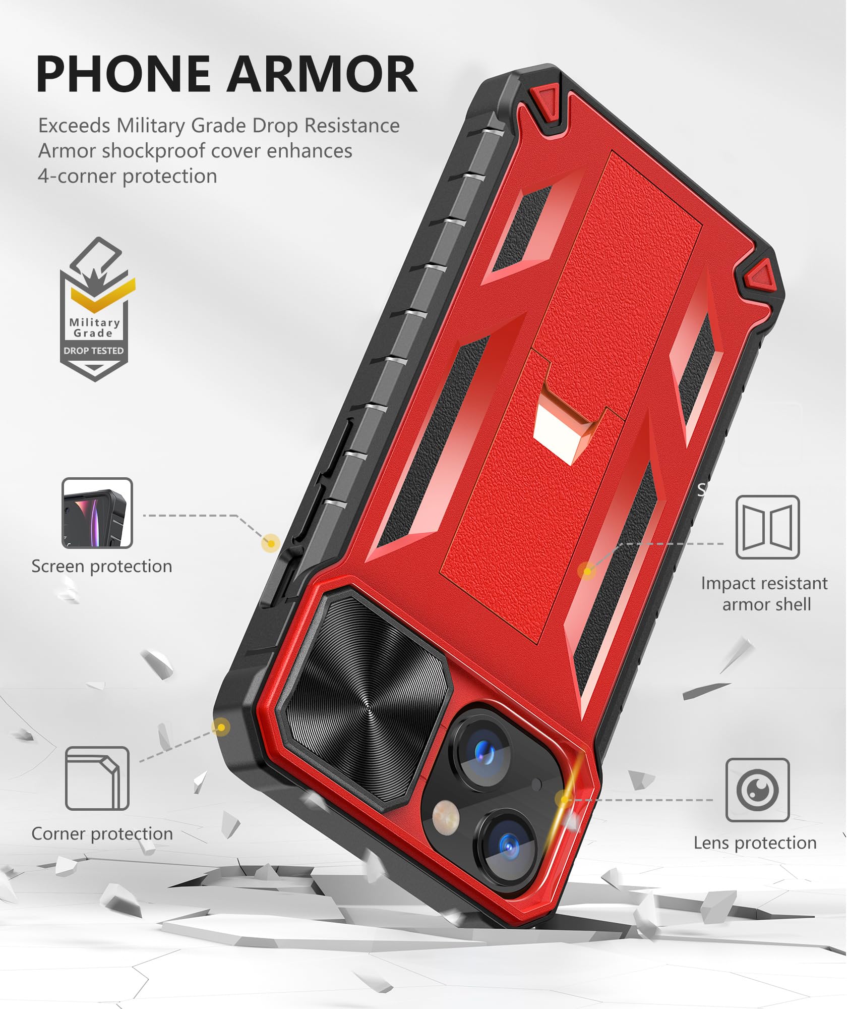 SOiOS for iPhone 16e Case 2025: Military Grade Shockproof Protective Phone Cover with Kickstand | Compatible with iPhone 13/14 | Durable TPU Rugged Bumper & Textured Matte Hybrid Design | Perfect for Outdoor Activities, Work & Daily Use