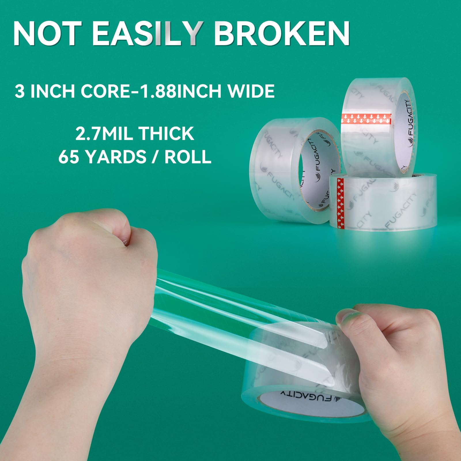 FugaCity Clear Packing Tape Refills (36 Rolls) - Heavy Duty Packaging Tape for Moving, Sealing & Shipping - 2.7 Mil Thick, 1.88 Inch Wide, 65 Yards Per Roll (Total 2340 Yards) - Perfect for Home Moving, Office Packing & E-commerce Shipping
