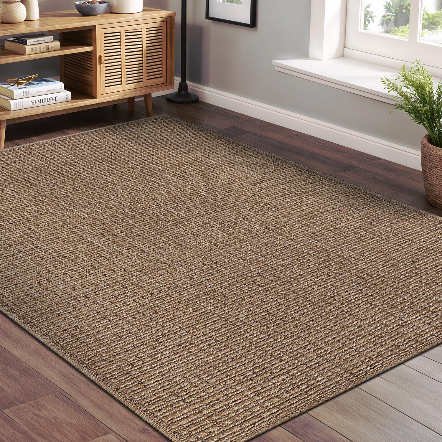 Beverly Jute Area Rug 5x7 - Natural, Washable & Durable Indoor/Outdoor Rug for Living Room, Dining Room, Patio, Office - Stain Resistant, Non-Shedding - Perfect for High Traffic Areas & Cozy Home Decor