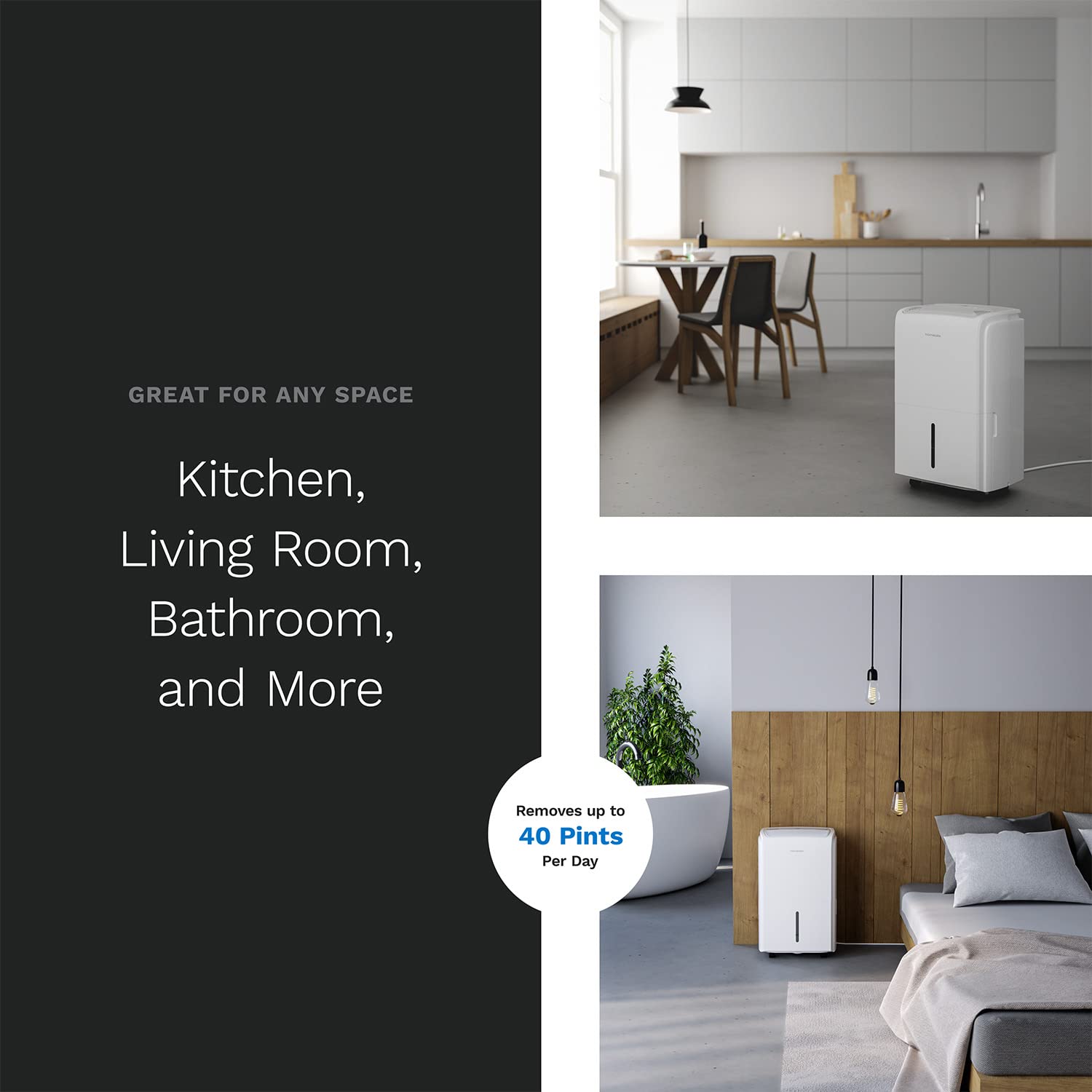 hOmeLabs 3500 Sq. Ft. Energy Star Dehumidifier with Built-in Pump - 40 Pint Capacity for Medium to Large Rooms, Basements & Home Use - Powerful Moisture Removal & Humidity Control - Perfect for Damp Areas, Mold Prevention & Indoor Air Quality Improvement