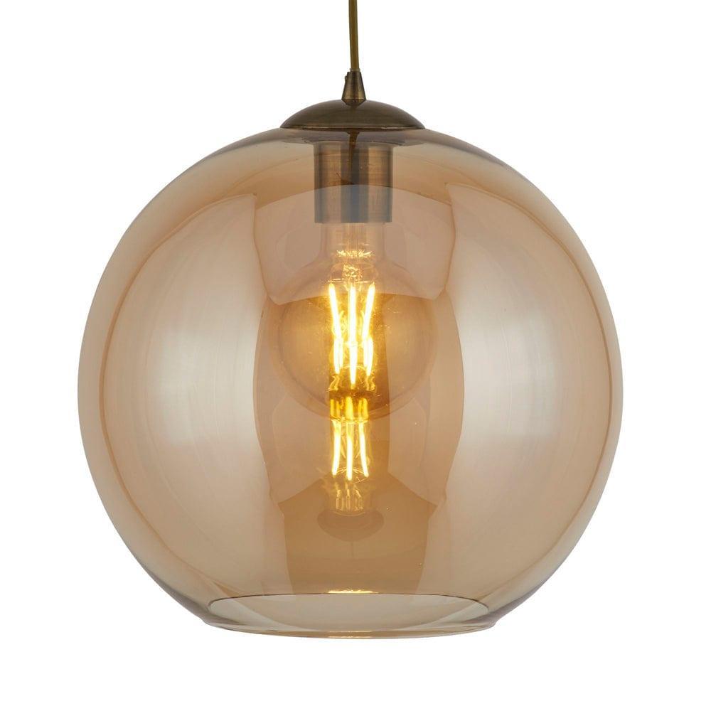 25cm Round Amber Glass Ceiling Pendant Light - Vintage Industrial Style Hanging Fixture for Dining Room, Kitchen Island & Bedroom Lighting