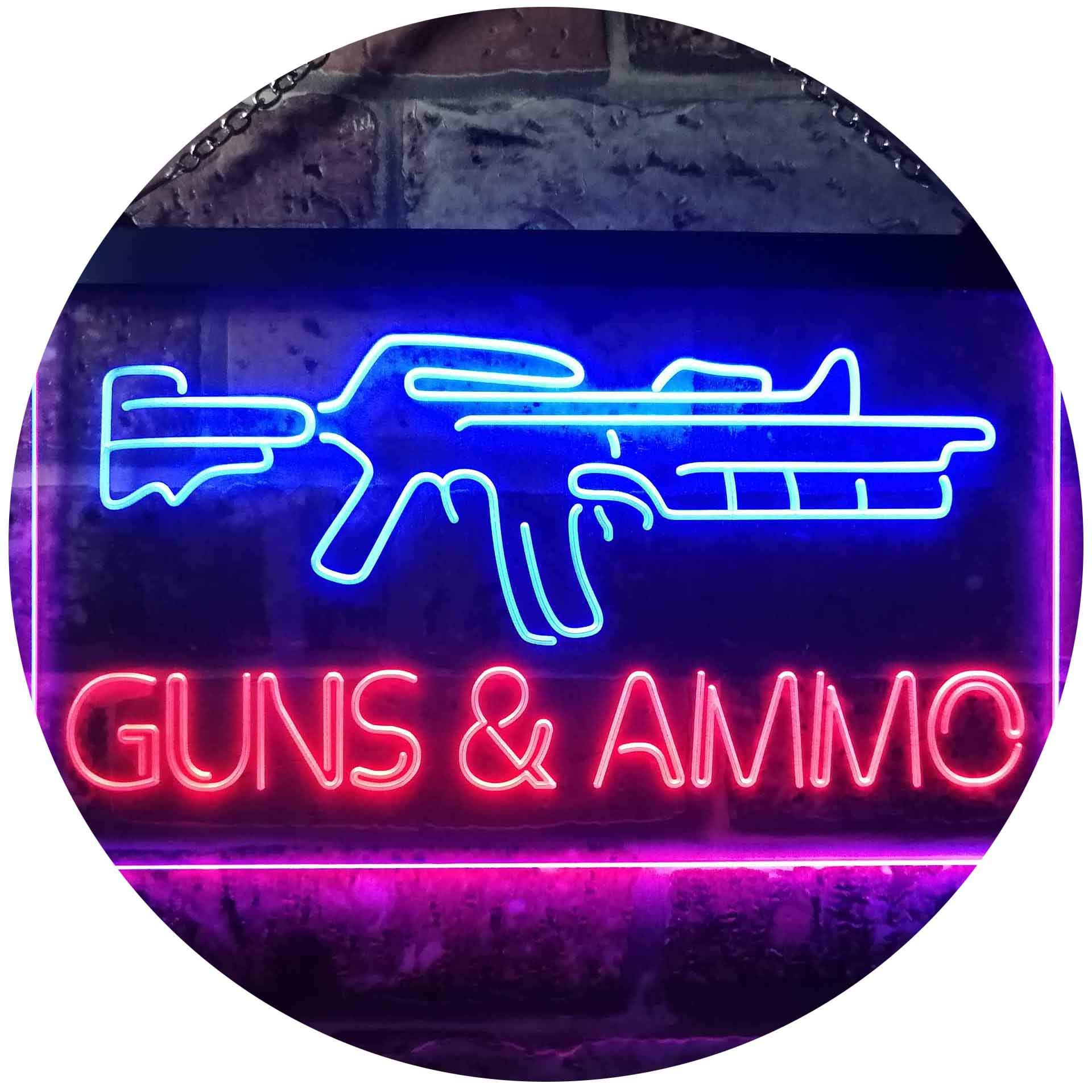 ADVPRO Dual Color LED Neon Sign - Blue & Red for Guns & Ammo Shop Decor